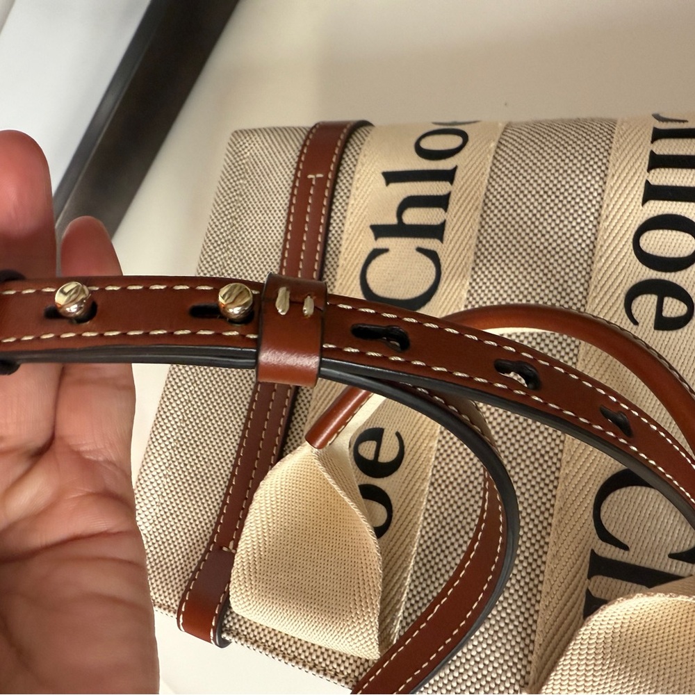 Chloe Cream and Brown Canvas Small Tote - Picture 13 of 16